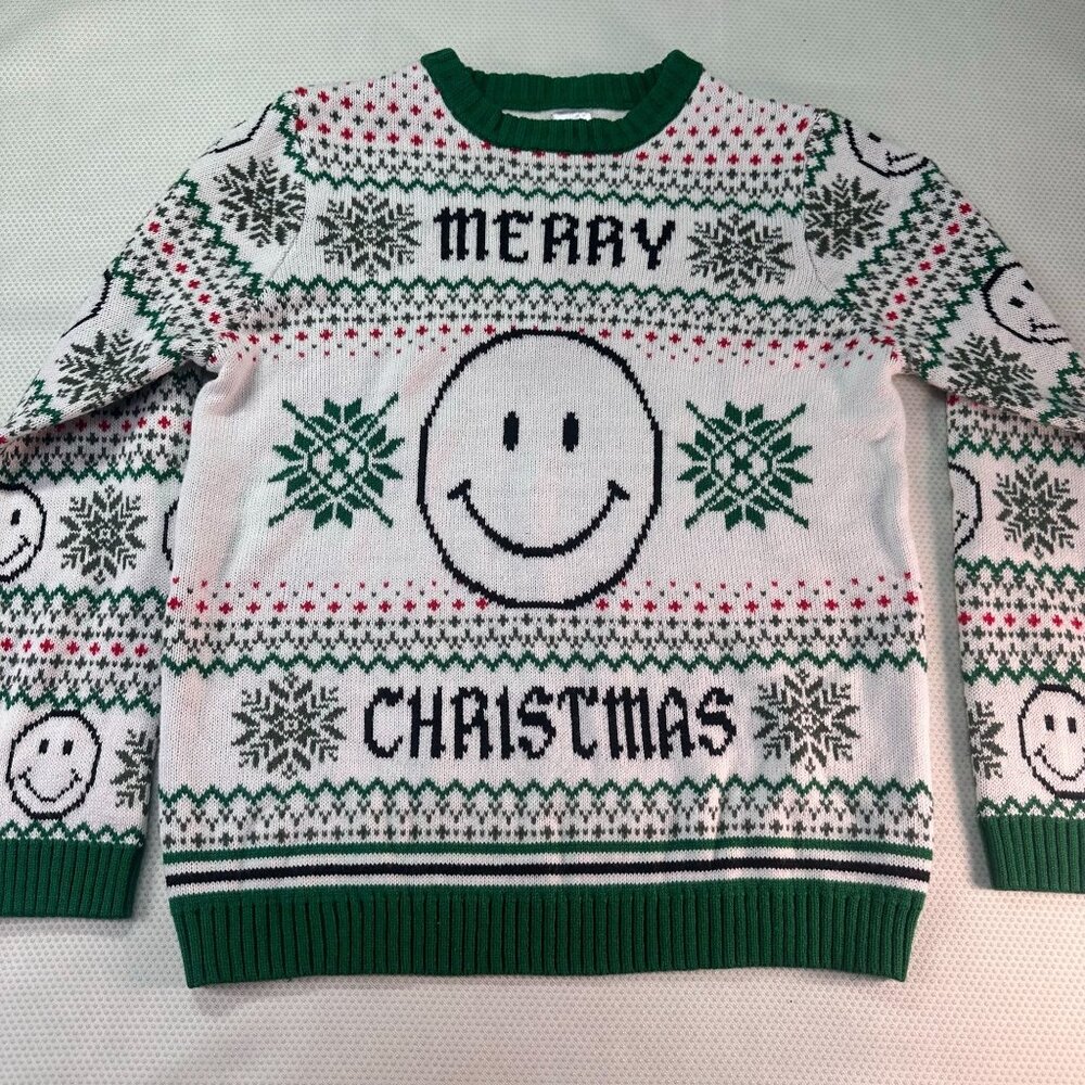 Christmas‎ Womens XXL Merry Christmas Sweater Green/White Acrylic Relaxed Fit